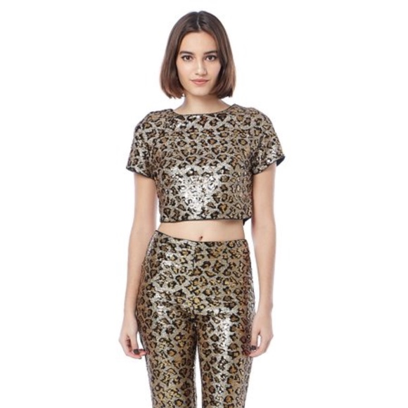 Tops - LEOPARD SEQUIN CROP TOP